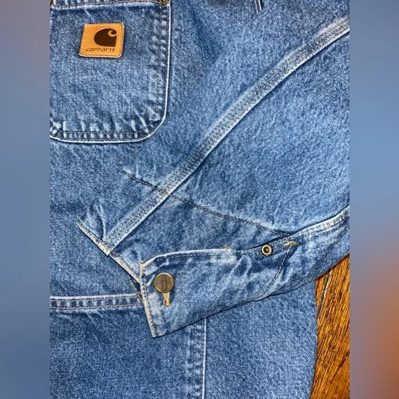 XL 90s Carhartt Denim Blanket Lined Chore Coat - Picture 7 of 9